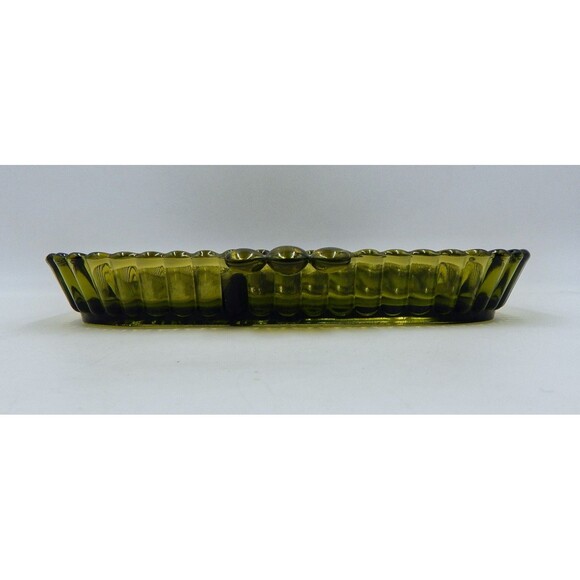 Indiana Glass Olive Green Divided Relish Tray Platter Snack Plate Fruit Design - Picture 7 of 7
